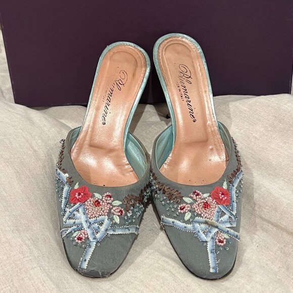 Blumarine Vintage Blue Heels w/ Intricate Beaded Details & Pink Heel - Picture 1 of 4